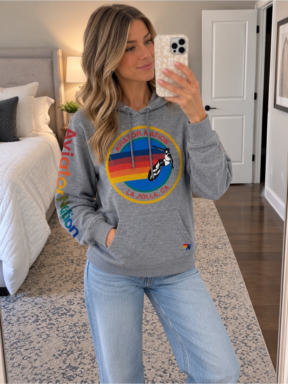 Aviator Nation La Jolla Surf Logo Pullover Gray Hoodie Womens Medium
